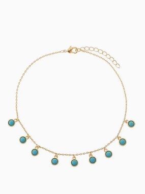 Turquoise Bezel Shaker Anklet in Gold Tone NEW